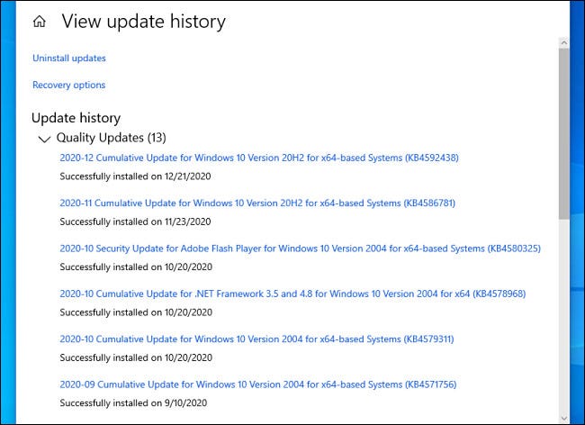 Tampilan riwayat update di Windows 10 | Gaptogeek