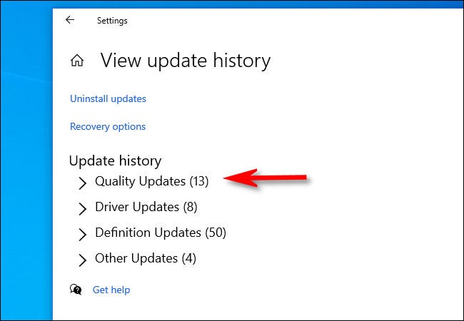 Tampilan kategori riwayat update di windows 10 | gaptgeek